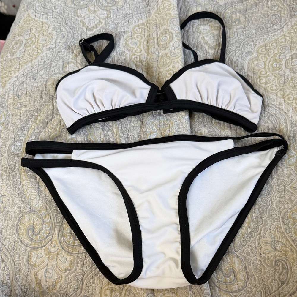 Xhilaration White Swim Top with Black Trim and Pink Logo